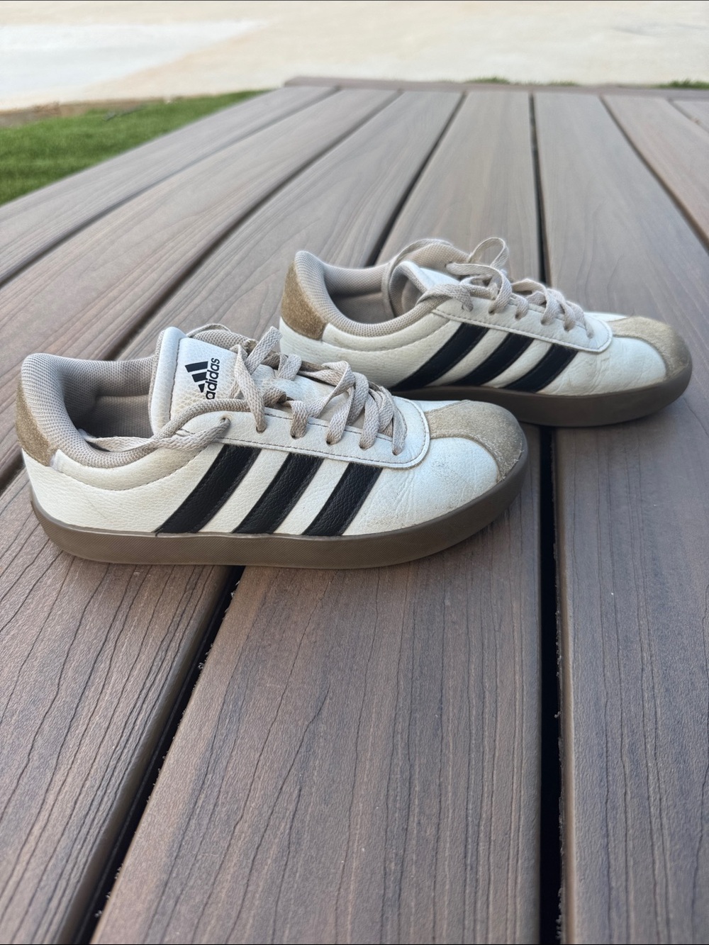 Adidas Classic Leather-Style Sneakers in White with Black Stripes